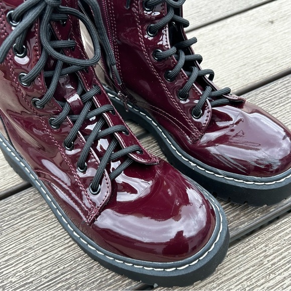 Sincerely Jules Burgundy Combat Moto Boots Lace & Zip Up Size 6.5 - Picture 2 of 12